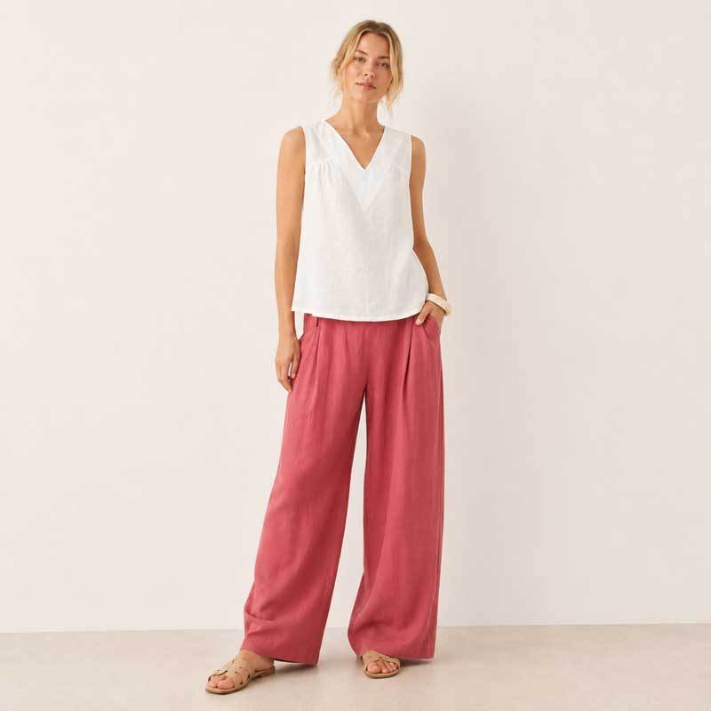 White Linen V-Neck Sleeveless Tank Top