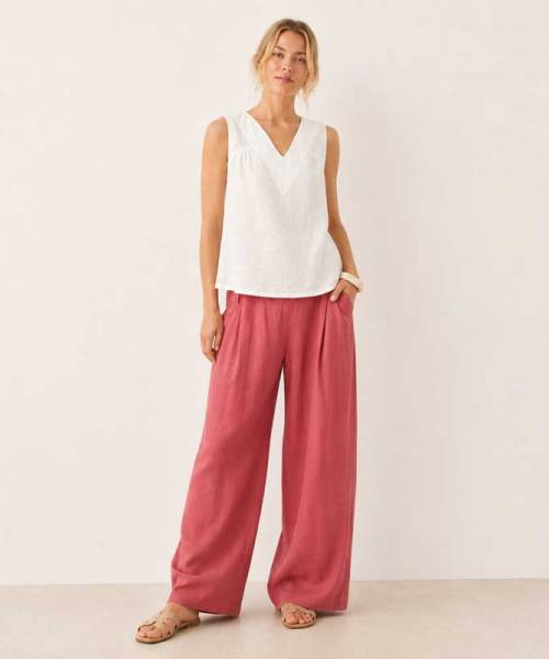 White Linen V-Neck Sleeveless Tank Top