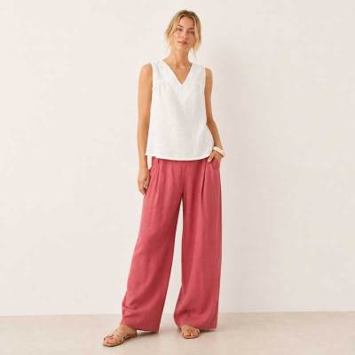 White Linen V-Neck Sleeveless Tank Top