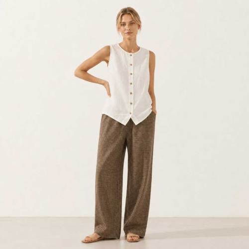 White Linen Button-Front Sleeveless Top