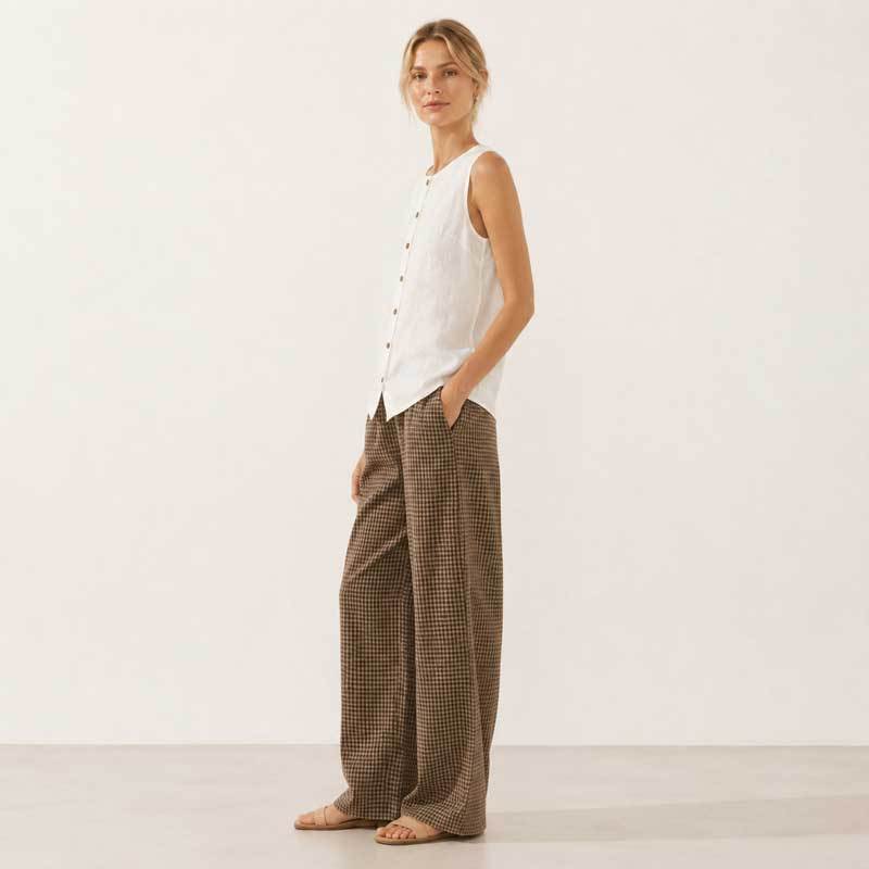 White Linen Button-Front Sleeveless Top