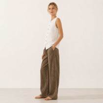 White Linen Button-Front Sleeveless Top