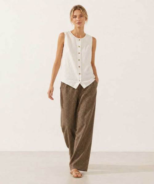 White Linen Button-Front Sleeveless Top