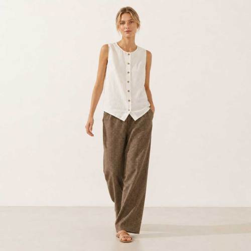 White Linen Button-Front Sleeveless Top