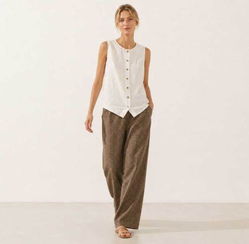 White Linen Button-Front Sleeveless Top