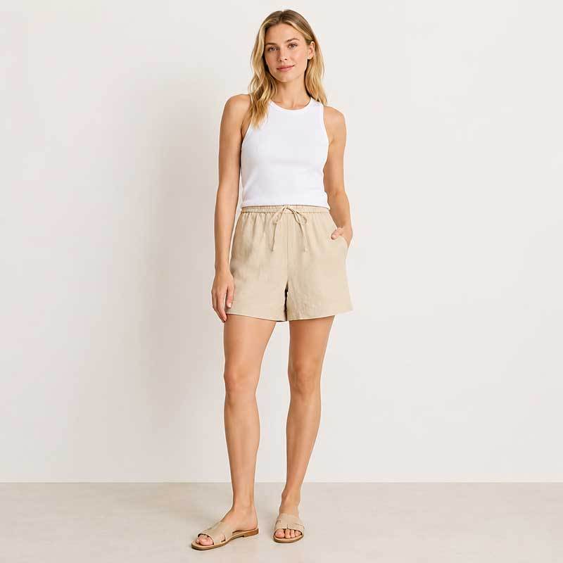 Natural Linen Drawstring Shorts