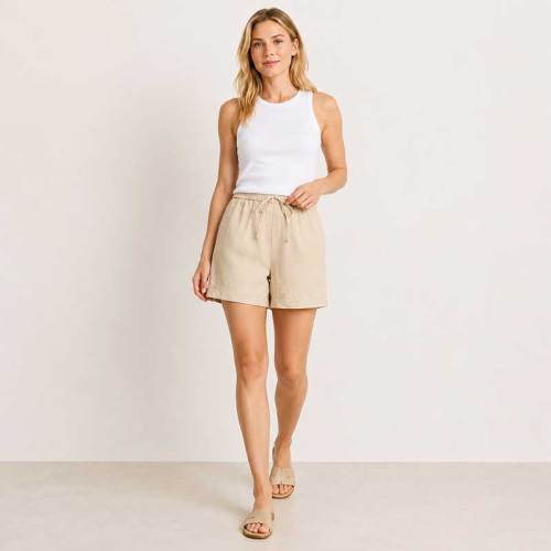 Natural Linen Drawstring Shorts