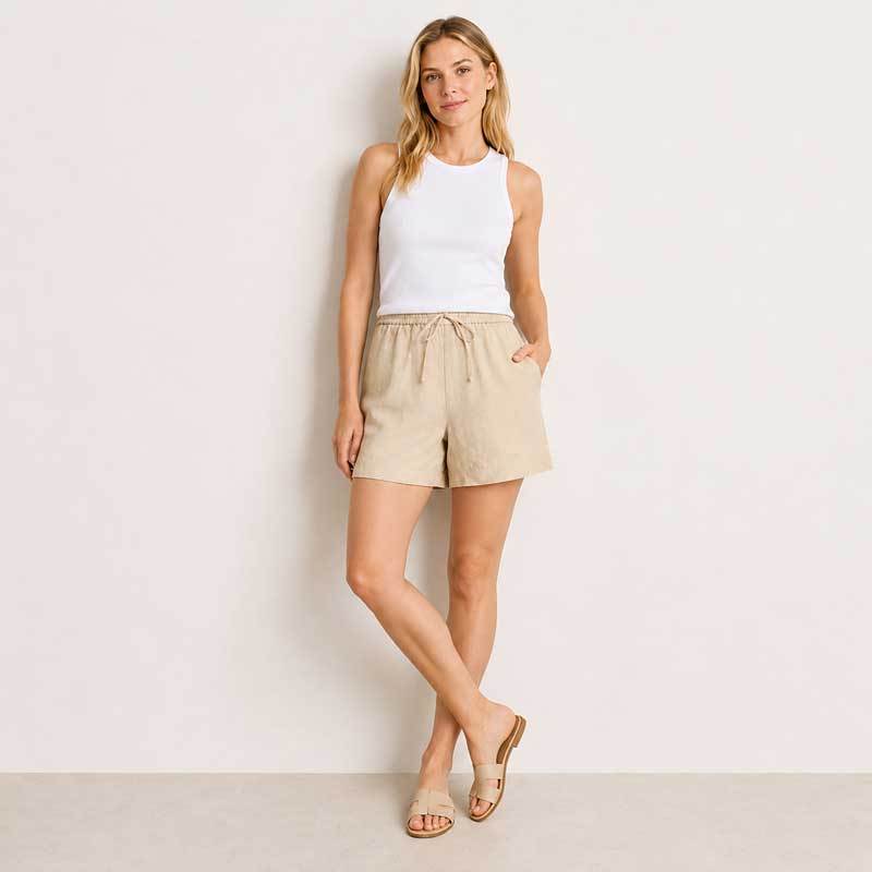 Natural Linen Drawstring Shorts