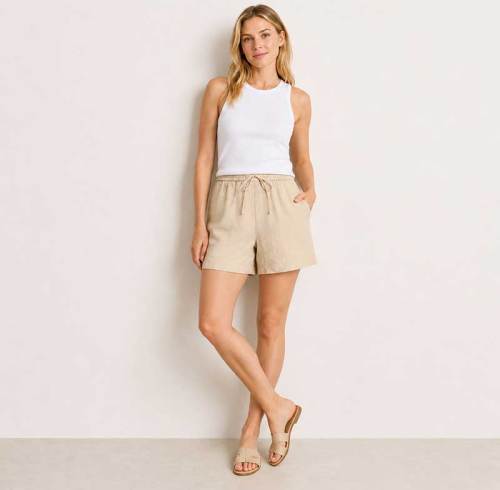 Natural Linen Drawstring Shorts