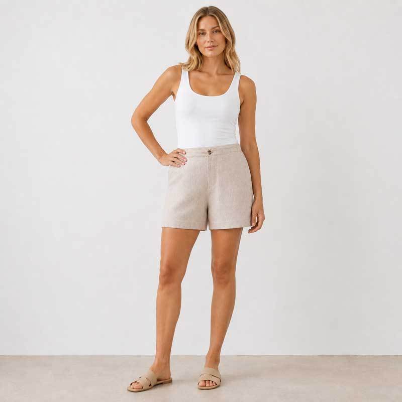 Natural Linen High-Waisted Tailored Shorts