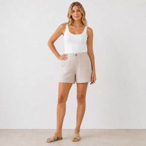 Natural Linen High-Waisted Tailored Shorts