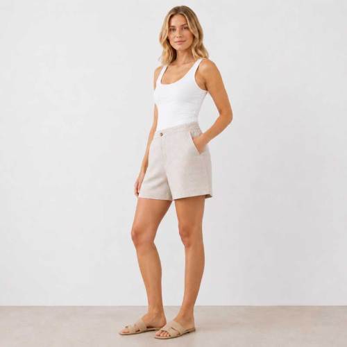 Natural Linen High-Waisted Tailored Shorts
