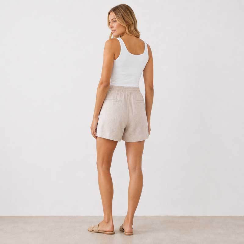 Natural Linen High-Waisted Tailored Shorts
