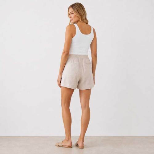 Natural Linen High-Waisted Tailored Shorts