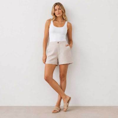 Natural Linen High-Waisted Tailored Shorts