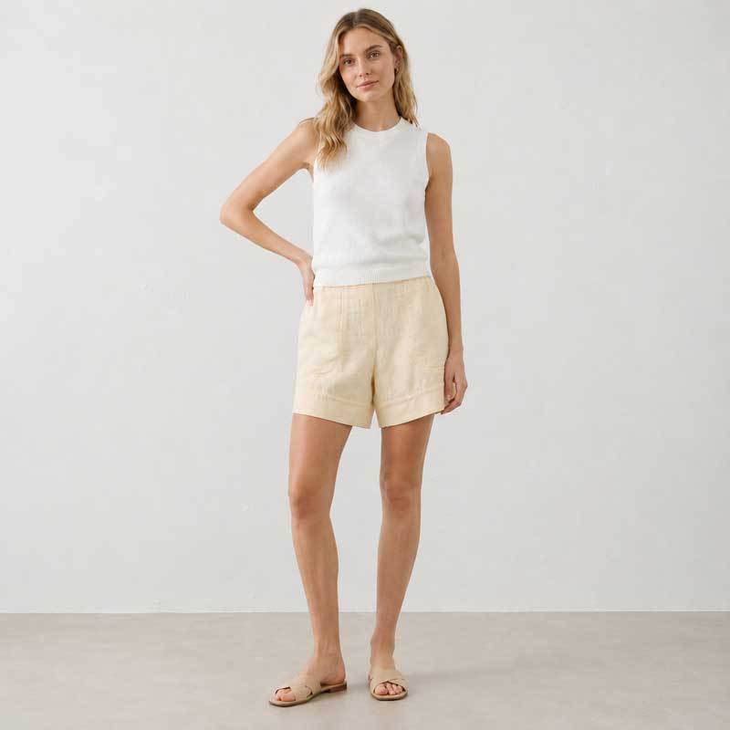 Beige High-Waisted Linen Casual Shorts