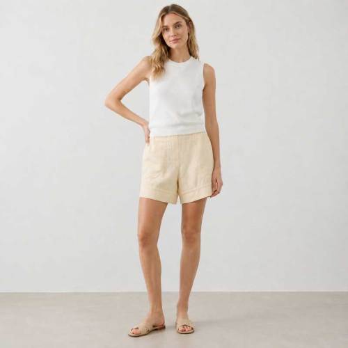 Beige High-Waisted Linen Casual Shorts