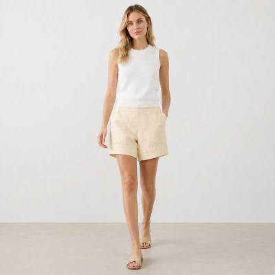 Beige High-Waisted Linen Casual Shorts