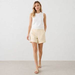 Beige High-Waisted Linen Casual Shorts