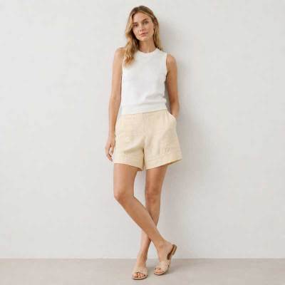 Beige High-Waisted Linen Casual Shorts