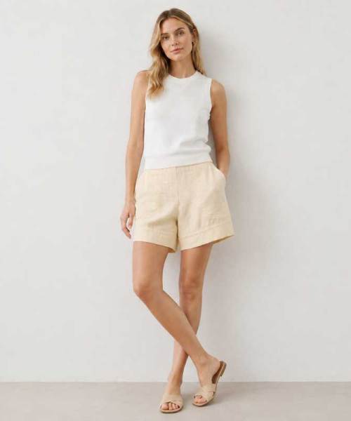 Beige High-Waisted Linen Casual Shorts