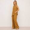 Camel Linen Sleeveless Two-Piece Set