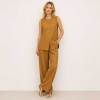 Camel Linen Sleeveless Two-Piece Set