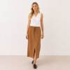 Camel Linen Drawstring Maxi Skirt