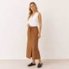 Camel Linen Drawstring Maxi Skirt