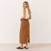 Camel Linen Drawstring Maxi Skirt
