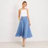 Sky Blue Linen A-Line Midi Skirt