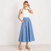 Sky Blue Linen A-Line Midi Skirt