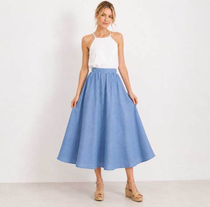 Sky Blue Linen A-Line Midi Skirt