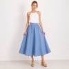 Sky Blue Linen A-Line Midi Skirt