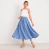 Sky Blue Linen A-Line Midi Skirt