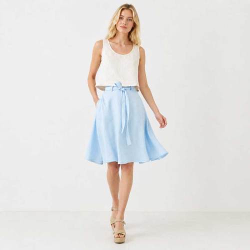 Sky Blue Linen A-Line Midi Skirt