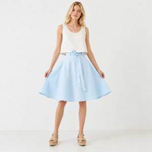 Sky Blue Linen A-Line Midi Skirt