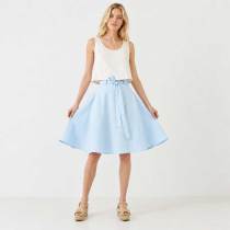 Sky Blue Linen A-Line Midi Skirt