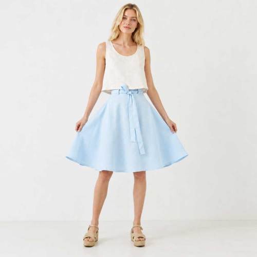 Sky Blue Linen A-Line Midi Skirt