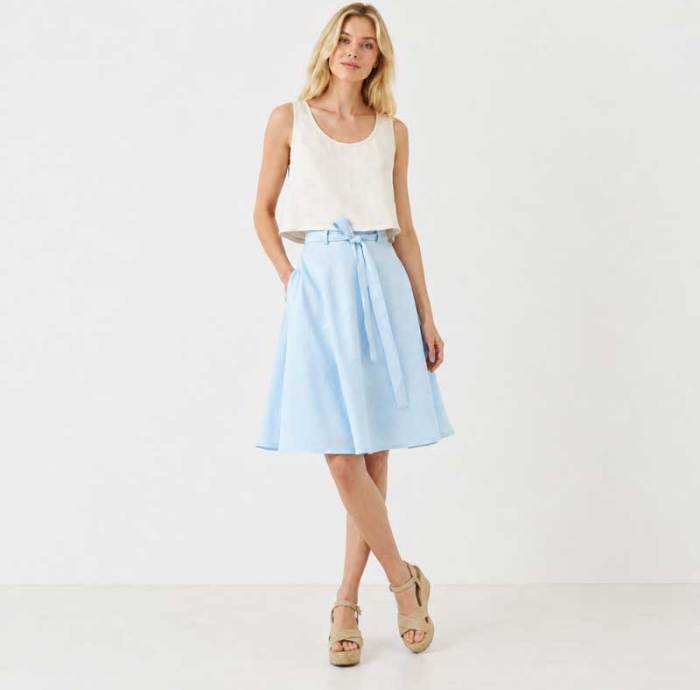 Sky Blue Linen A-Line Midi Skirt
