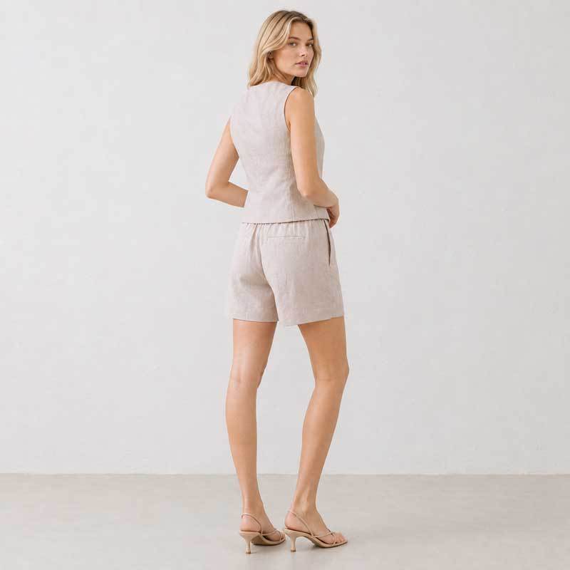 Natural Linen Sleeveless Vest & Shorts Set