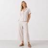 Natural Linen Short Sleeve Shirt & Wide-Leg Pants Set