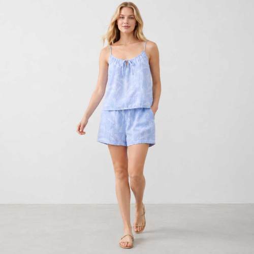 Light Blue Printed Linen Cami & Shorts Set