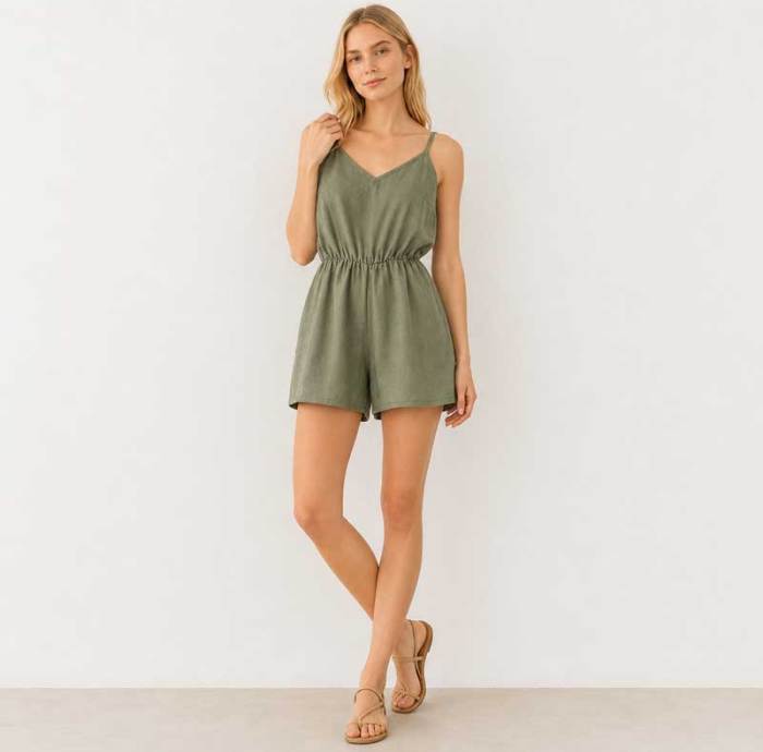 Olive Green Linen Lounge Romper