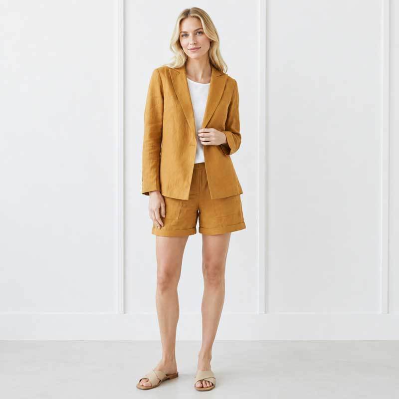 Camel Linen Blazer Jacket