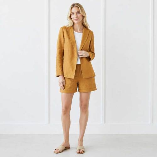Camel Linen Blazer Jacket