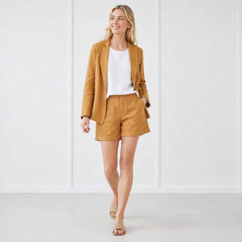 Camel Linen Blazer Jacket