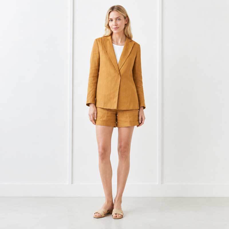 Camel Linen Blazer Jacket