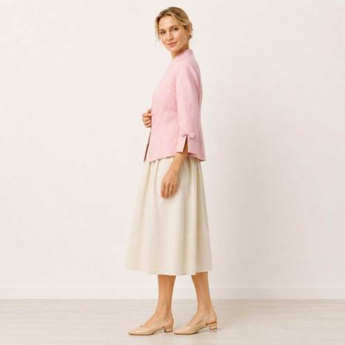 Pink Linen Cropped Open-Front Jacket