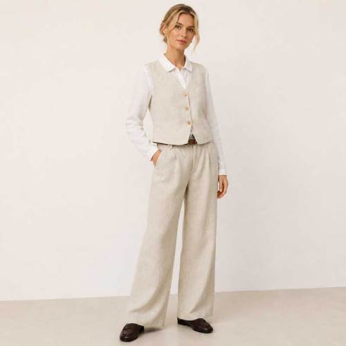 Natural Linen Vest & Wide-Leg Pants Set